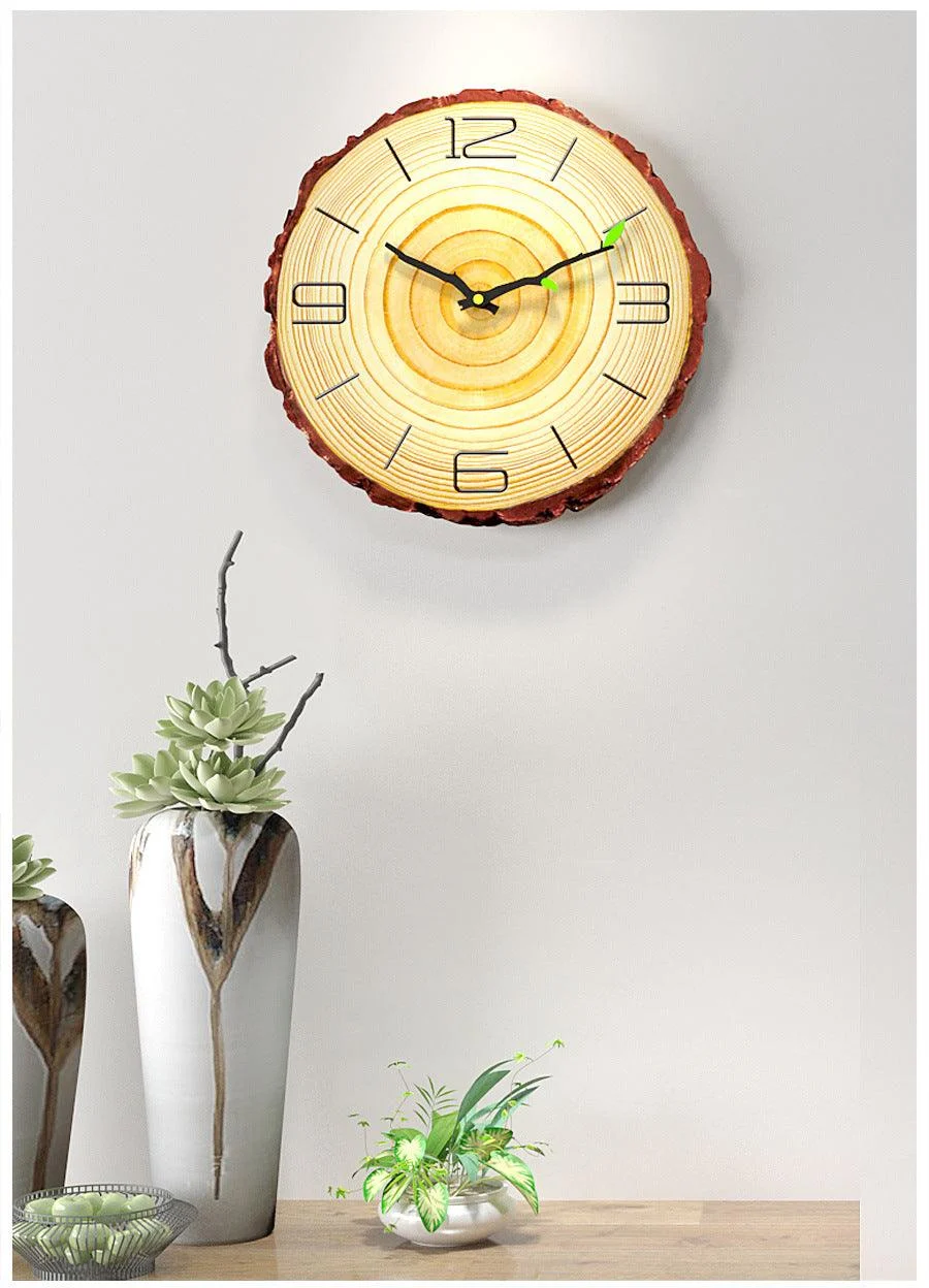 Nordic Wood Textured Silent Clock for Bedroom 12 Inches -