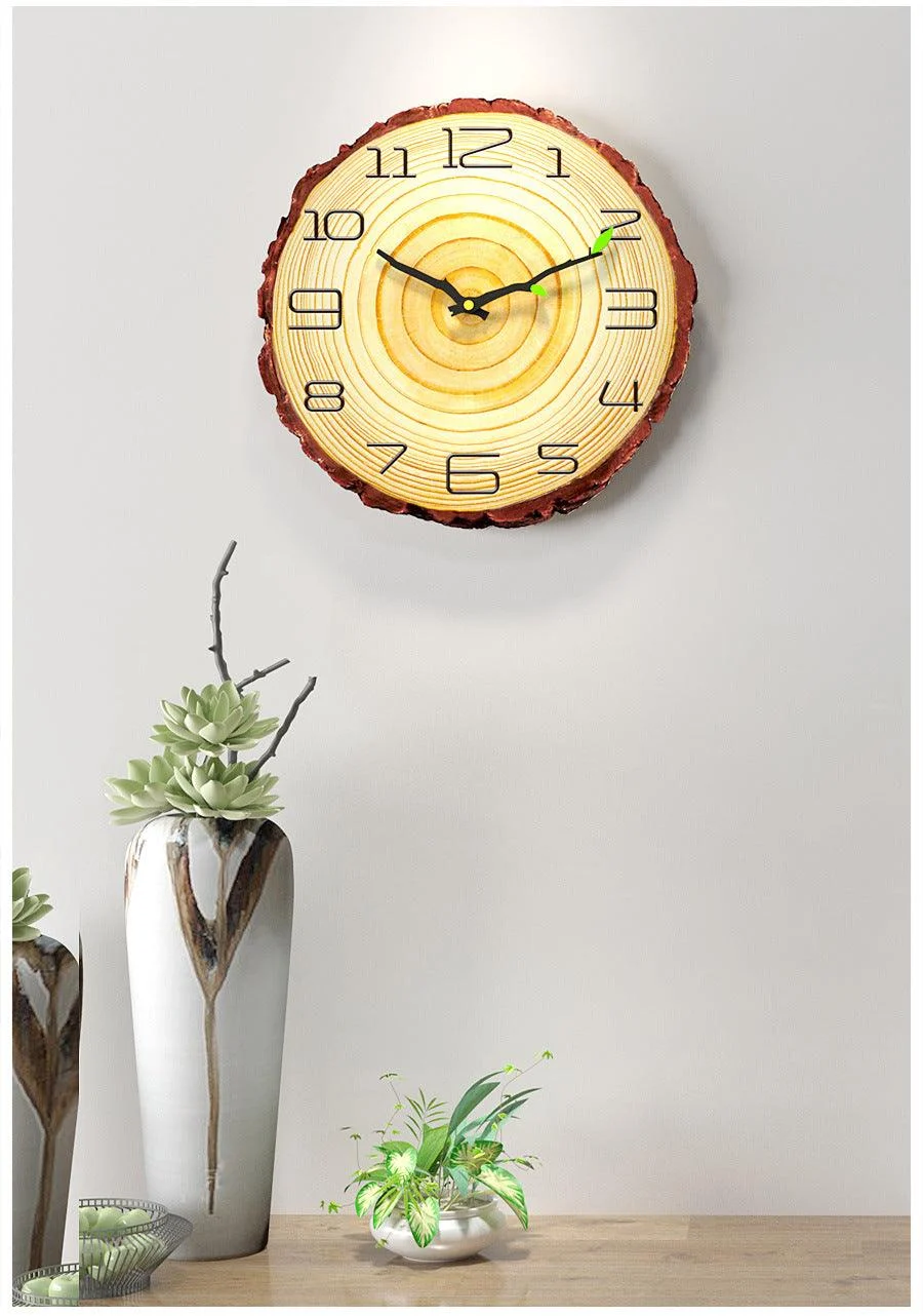 Nordic Wood Textured Silent Clock for Bedroom 12 Inches -