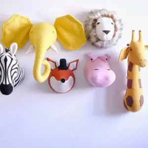 Nursery Safari Animal Head Wall Mount Stuffed Toys - 