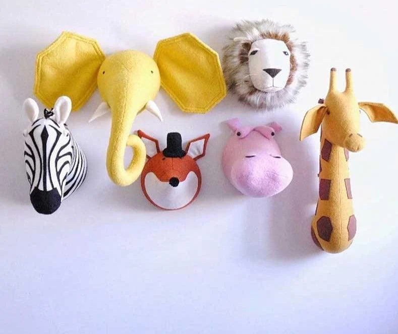 Nursery Safari Animal Head Wall Mount Stuffed Toys -