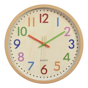 Wood Textured Silent Classroom Clock 12 Inches