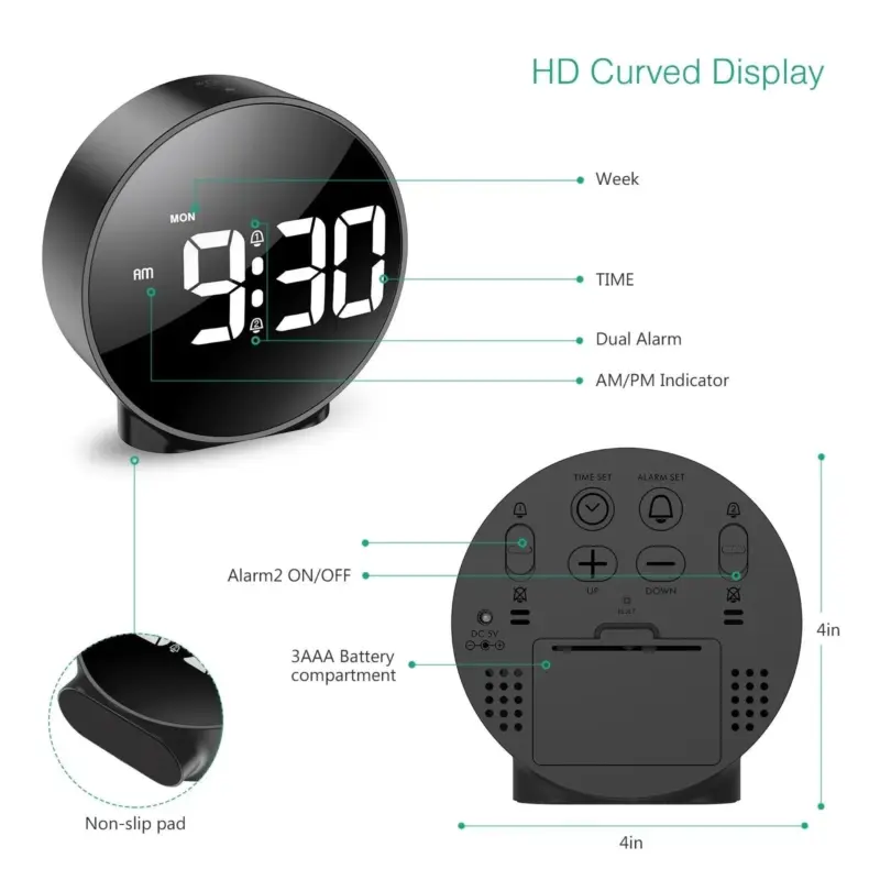 ORIA Digital Alarm LED Table Clock Snooze Display Time Night Light Desktop Round Clock USB Alarm jpg Q90 jpg