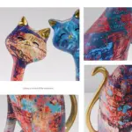 Oil Painted Couple Cat Home Decor Sculpture