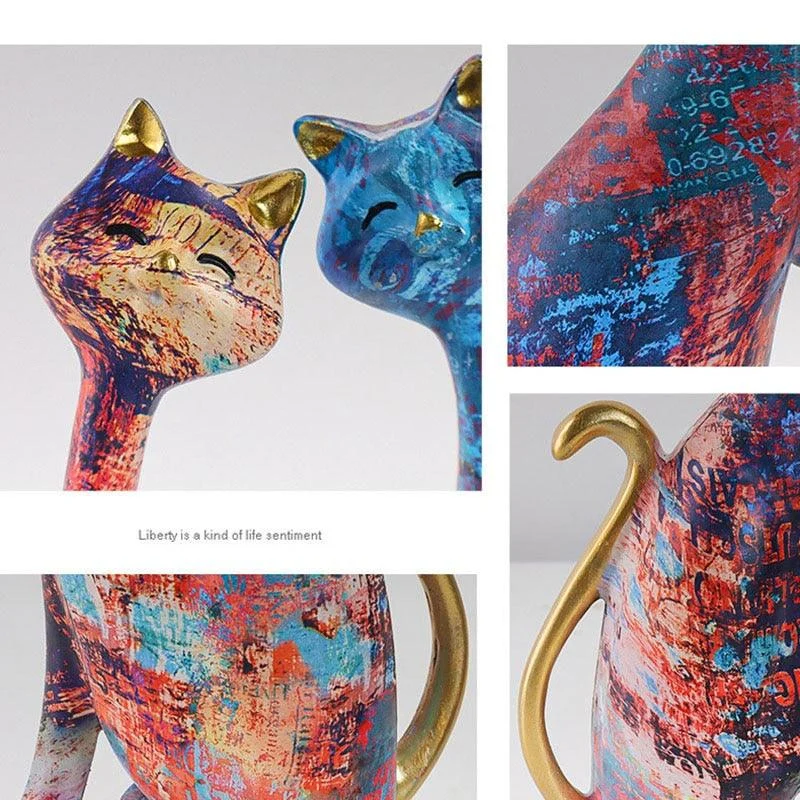 Oil Painted Couple Cat Home Decor Sculpture -