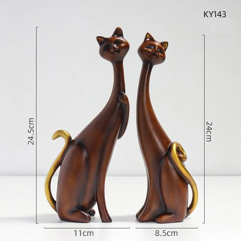Oil Painted Couple Cat Home Decor Sculpture -