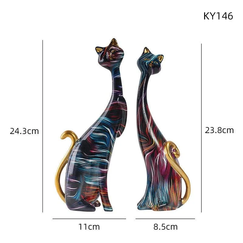Oil Painted Couple Cat Home Decor Sculpture -