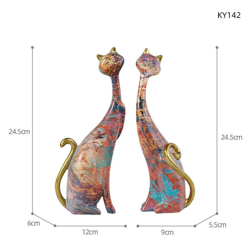 Oil Painted Couple Cat Home Decor Sculpture -
