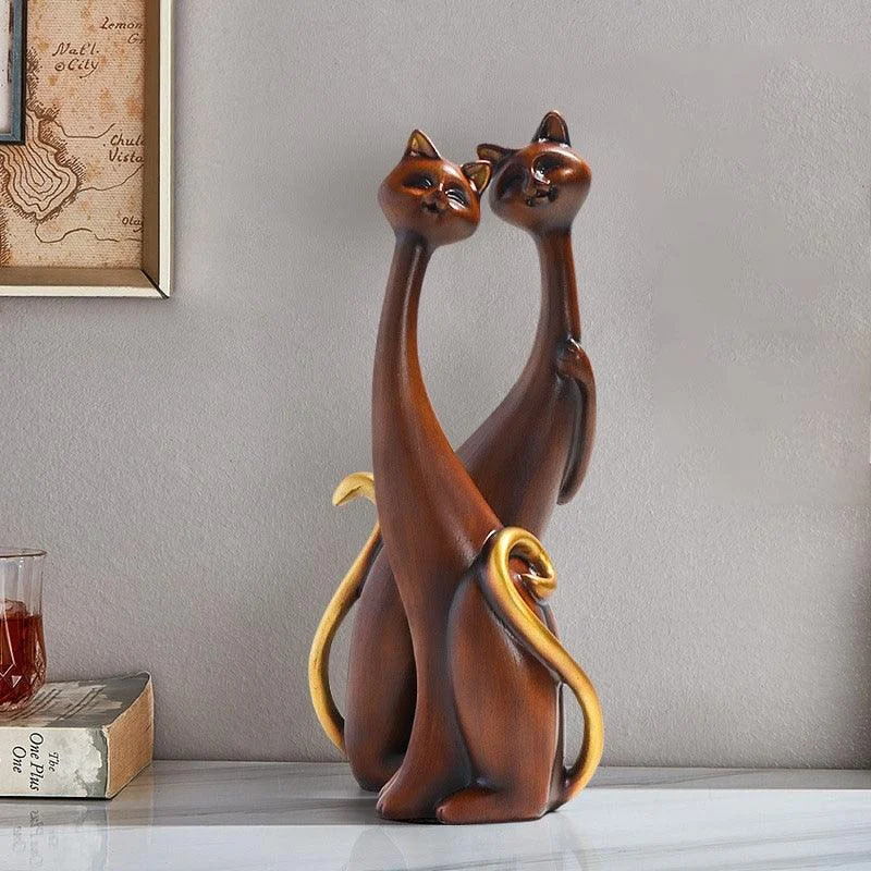 Oil Painted Couple Cat Home Decor Sculpture -