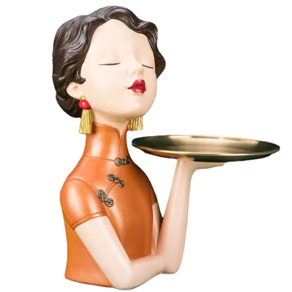 Oriental Lady Storage Tray Sculpture -