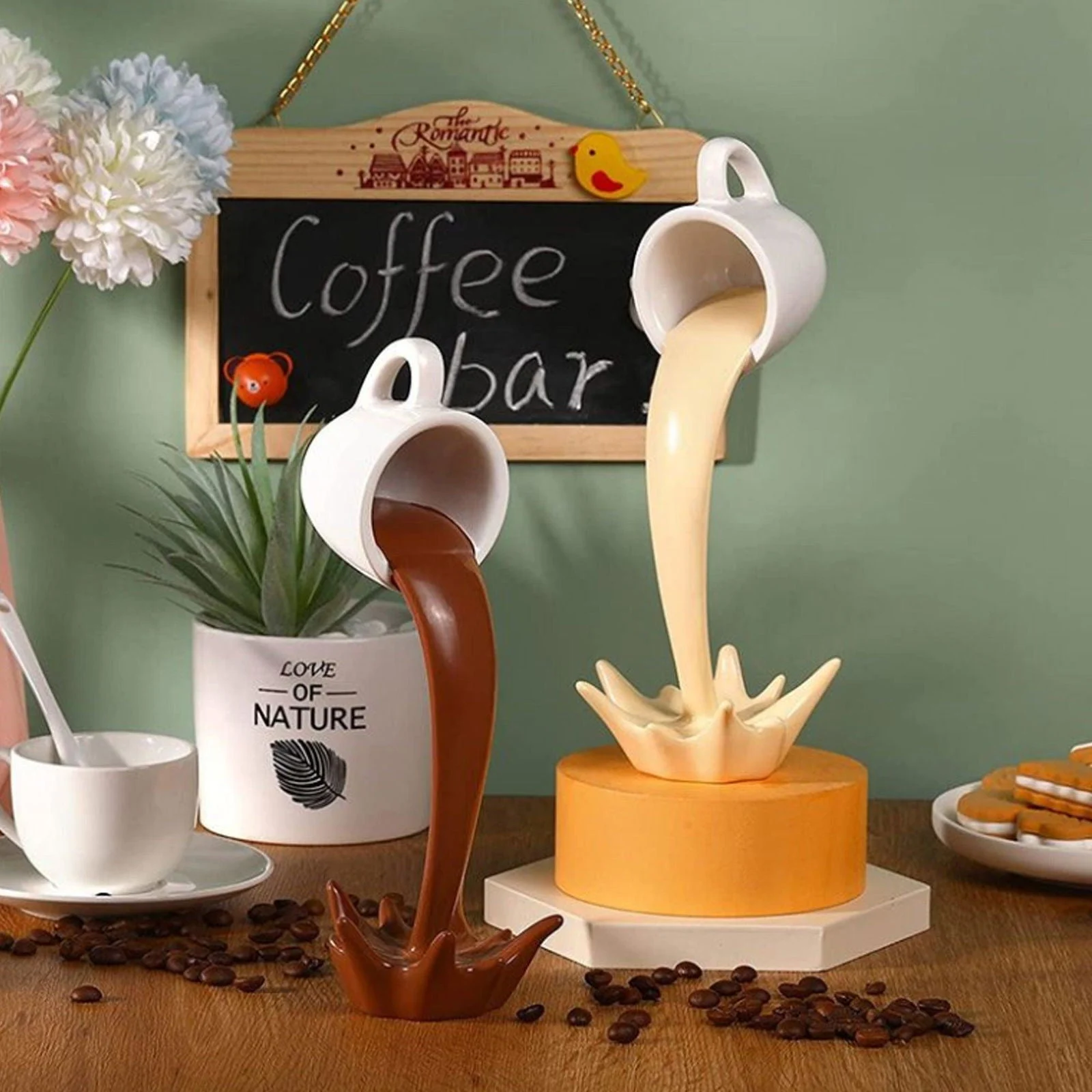 Original Floating Spilling Coffee Cup Sculpture -