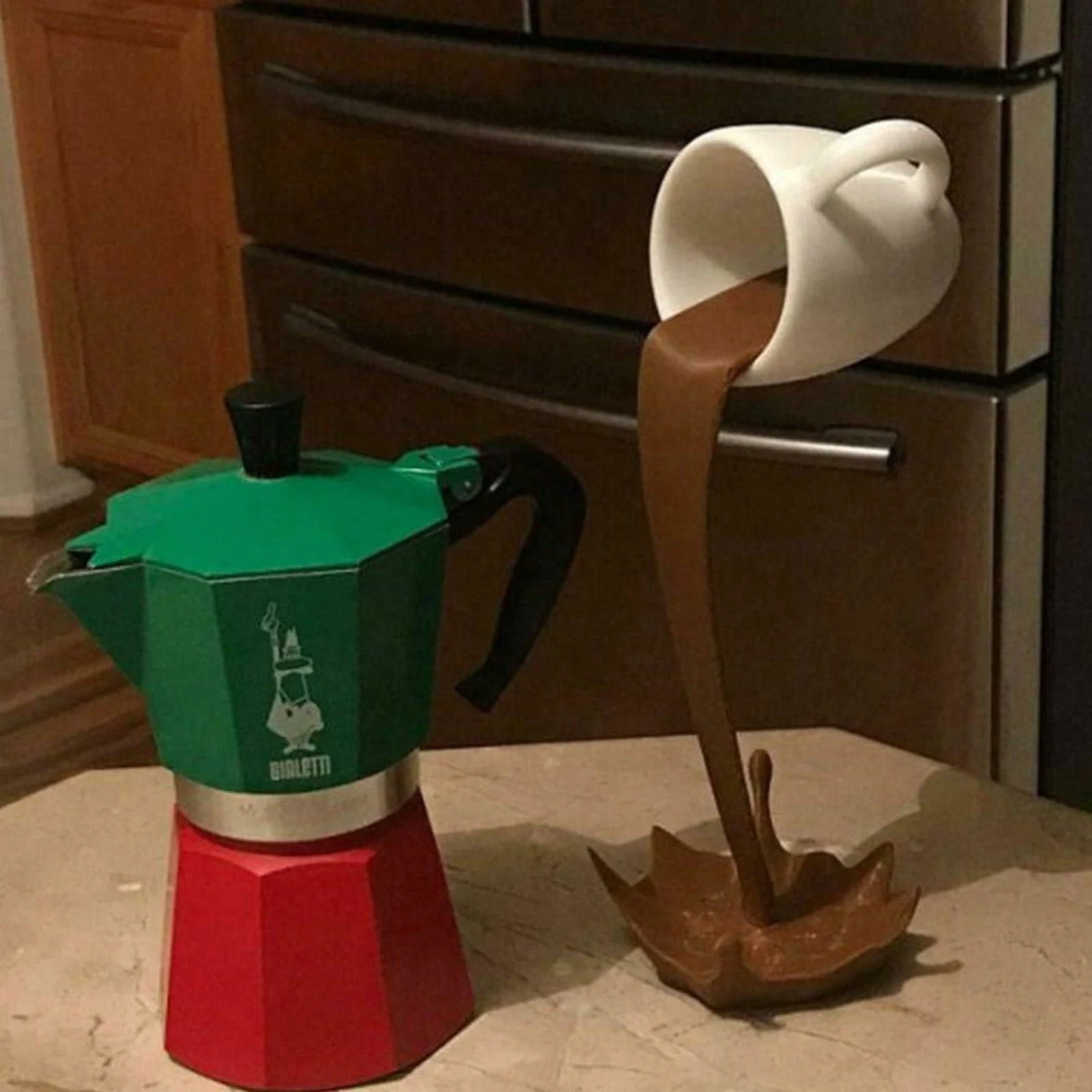 Original Floating Spilling Coffee Cup Sculpture -