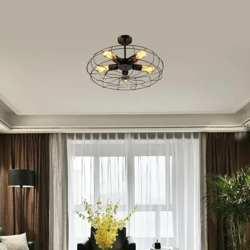 Oukakning Retro Ijzeren Kooi Kroonluchter Industri le Opknoping Lamp Hanger Rustieke Plafondlamp E26 Lamp Basis Voor ae005da0 ff09 44b3 8554 8da66477cc76