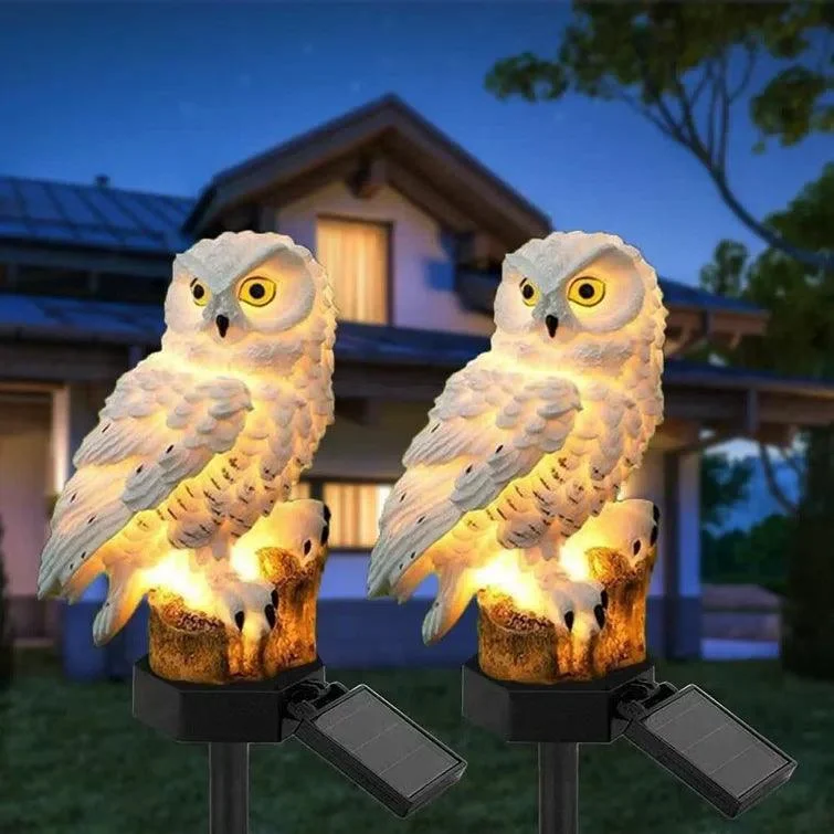 Outdoor Solar Powered Resin Pathway Light Owl Solar Led Lights With Stake For Garden Yard Decor 1