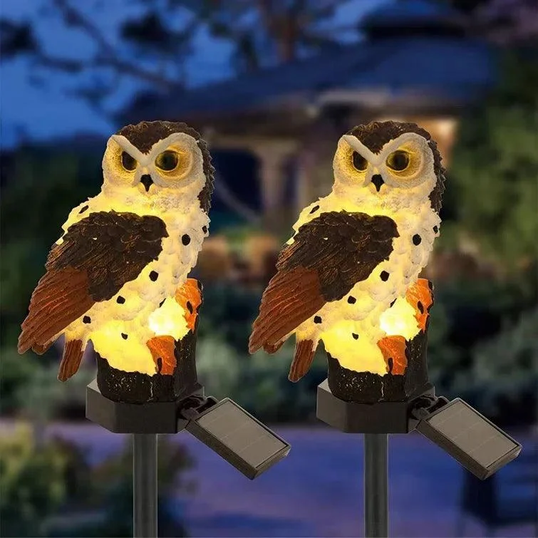 Outdoor Solar Powered Resin Pathway Light Owl Solar Led Lights With Stake For Garden Yard Decor 2