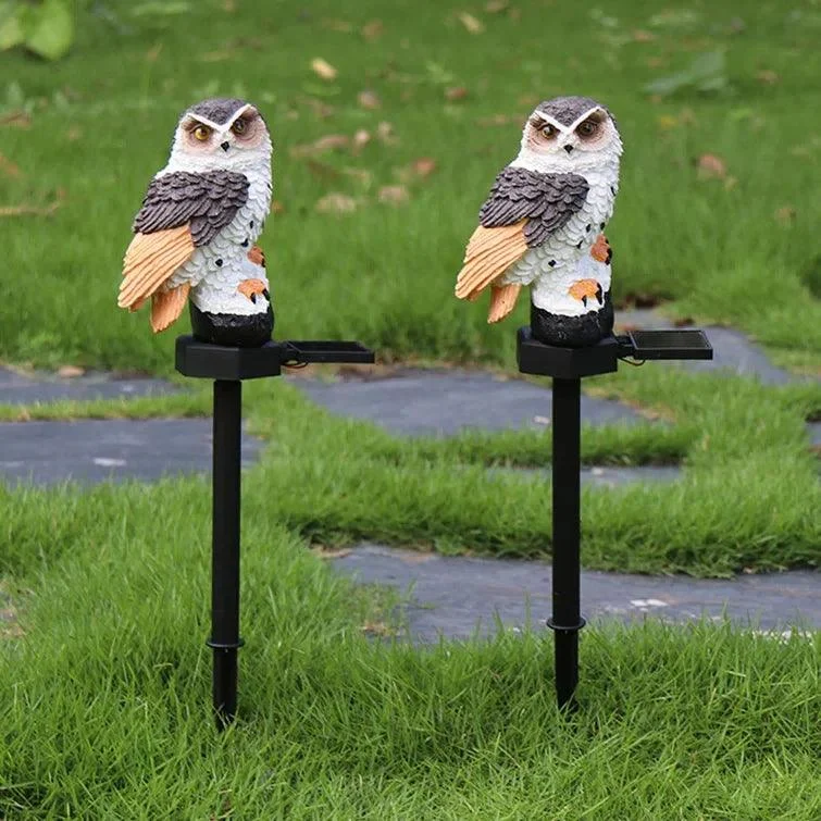 Outdoor Solar Powered Resin Pathway Light Owl Solar Led Lights With Stake For Garden Yard Decor 3