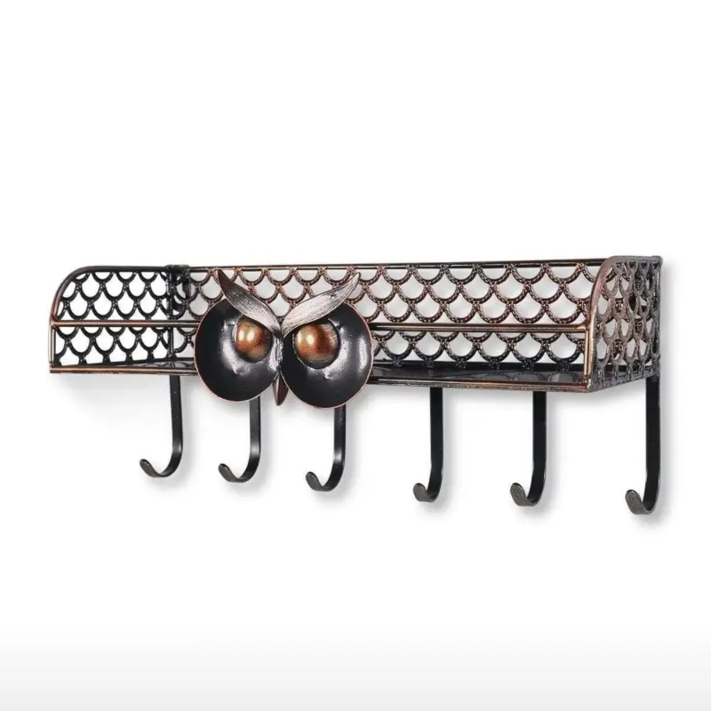 Owl Key Holder Hook Wall Shelf Whimsical Decor