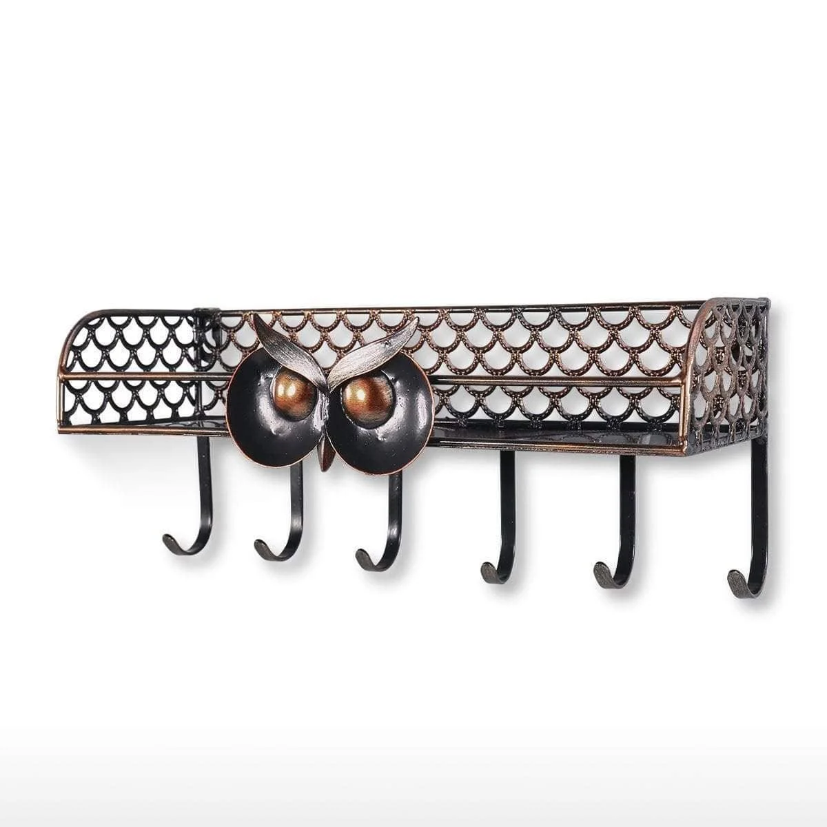 Owl Key Holder Hook Wall Shelf - Whimsical Decor -