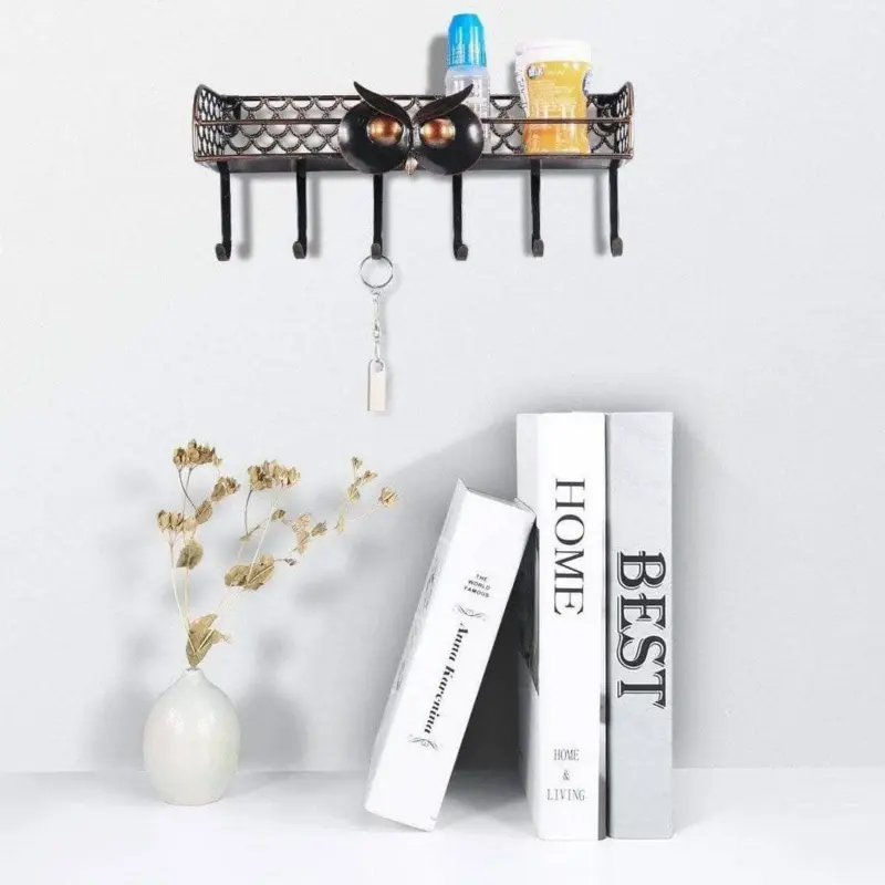 Owl Key Holder Hook Wall Shelf Whimsical Decor
