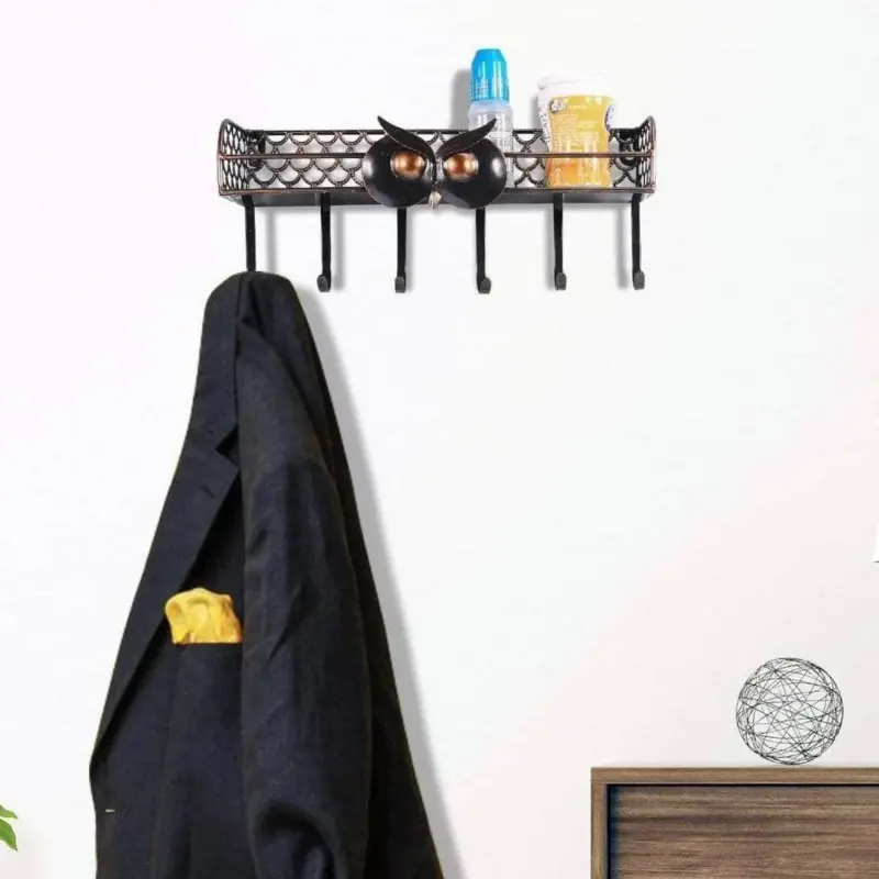 Owl Key Holder Hook Wall Shelf Whimsical Decor