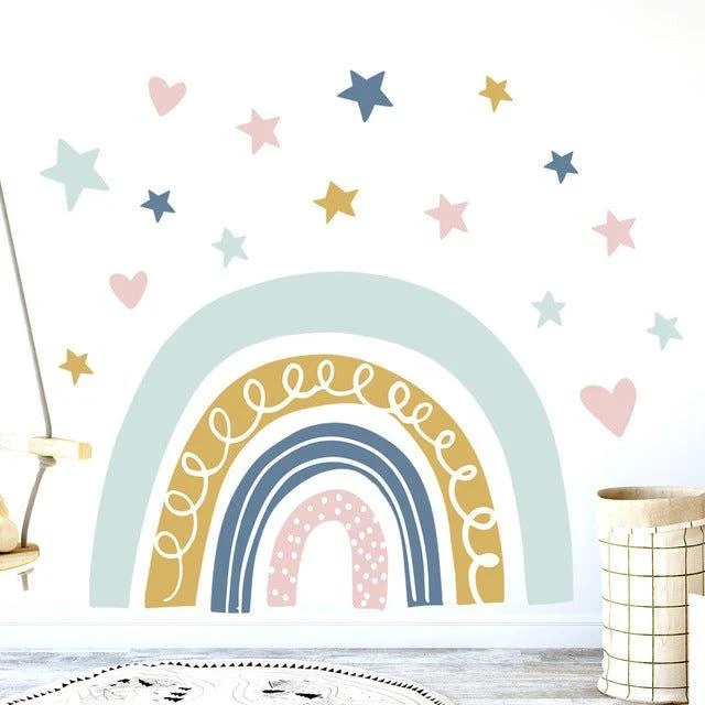 Pastel Hearts and Stars Rainbow Wall Sticker -