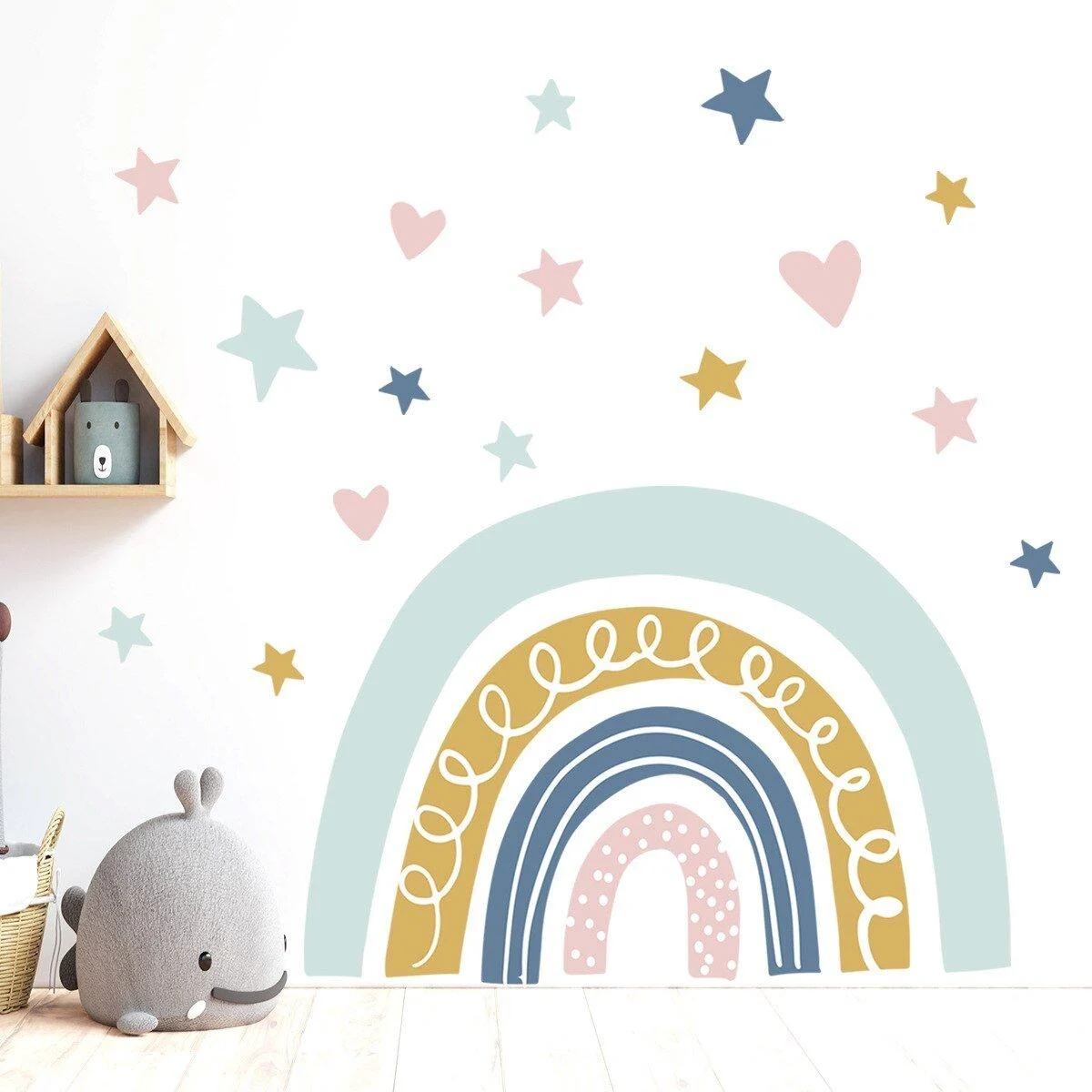 Pastel Hearts and Stars Rainbow Wall Sticker -