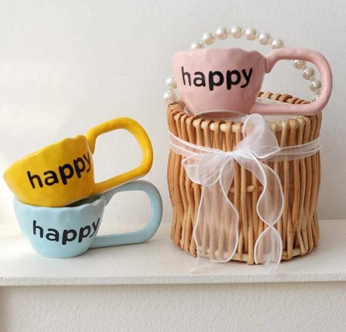 Pastel Irregular Ceramic Happy Mug -