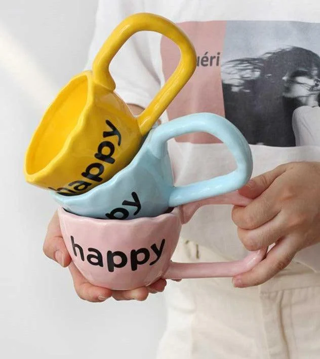 Pastel Irregular Ceramic Happy Mug -