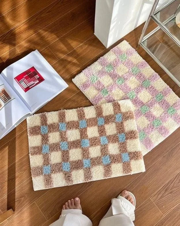 Pastel Tone Checkerboard Bedside Rug -