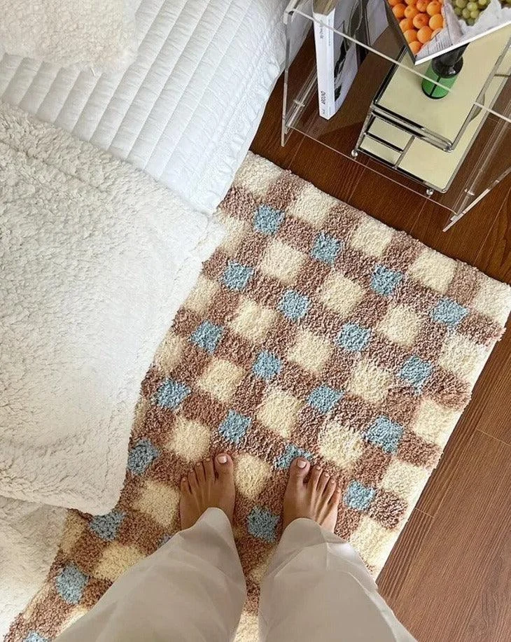 Pastel Tone Checkerboard Bedside Rug -