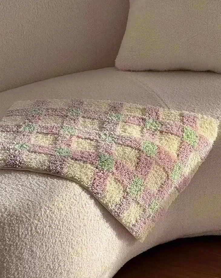 Pastel Tone Checkerboard Bedside Rug -