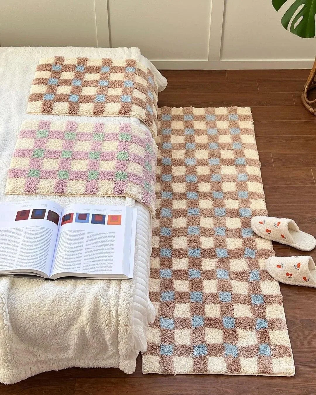 Pastel Tone Checkerboard Bedside Rug -