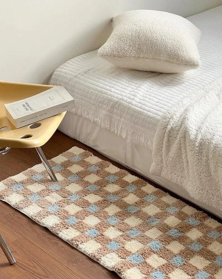 Pastel Tone Checkerboard Bedside Rug -