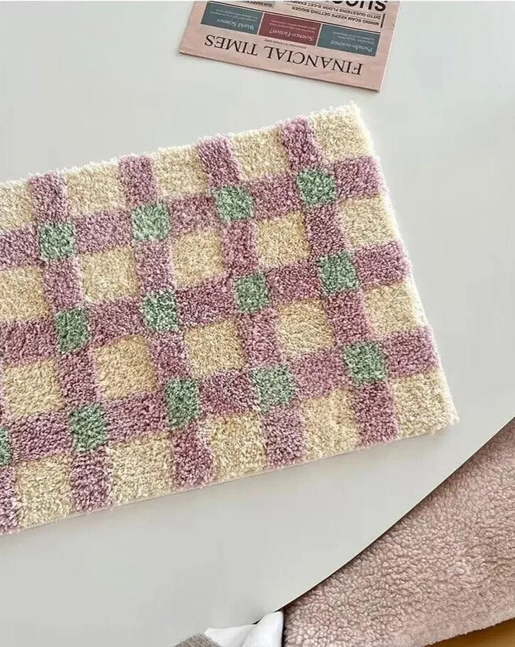 Pastel Tone Checkerboard Bedside Rug -