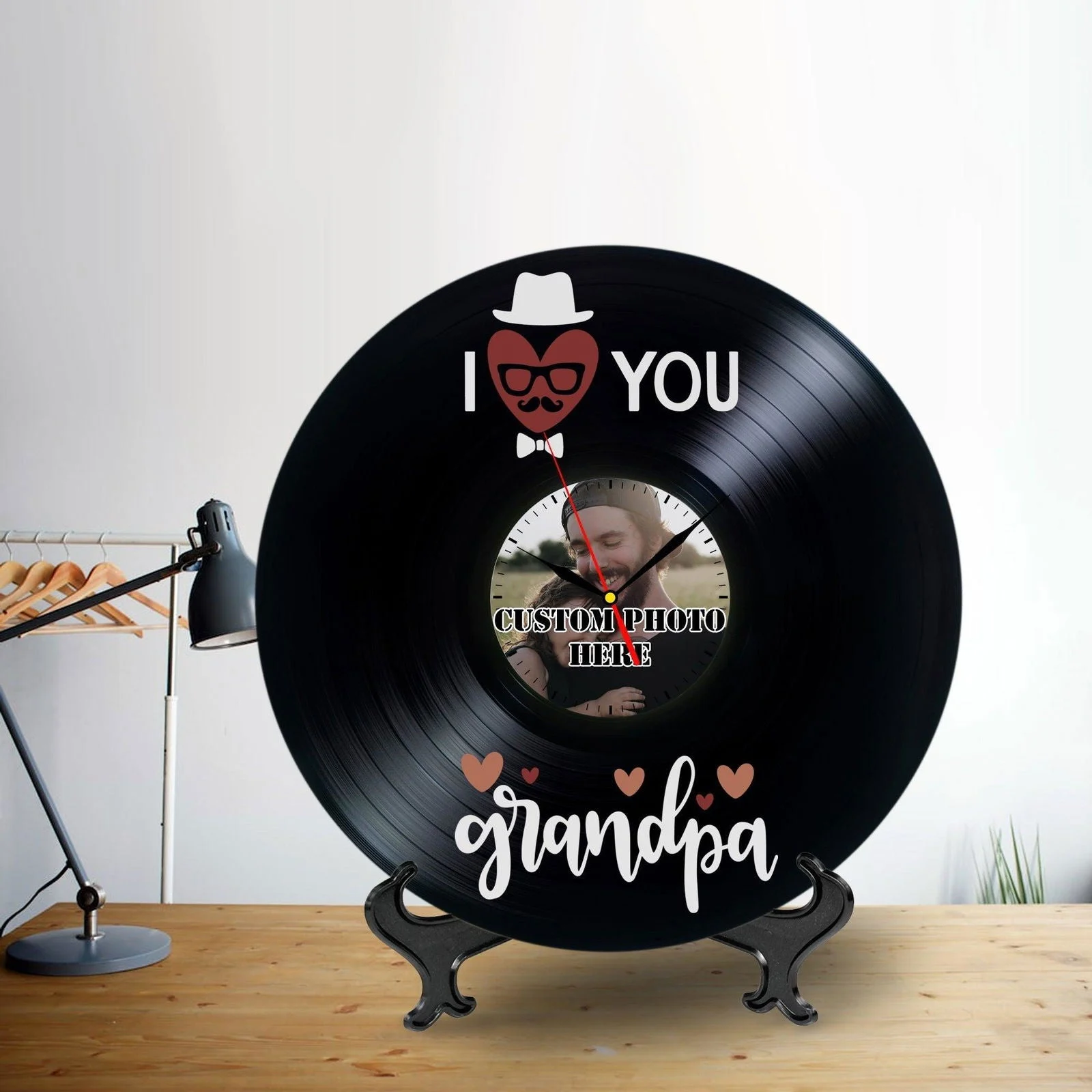 Personalized Gift for Grandpa - Photo Lp Record Clock -
