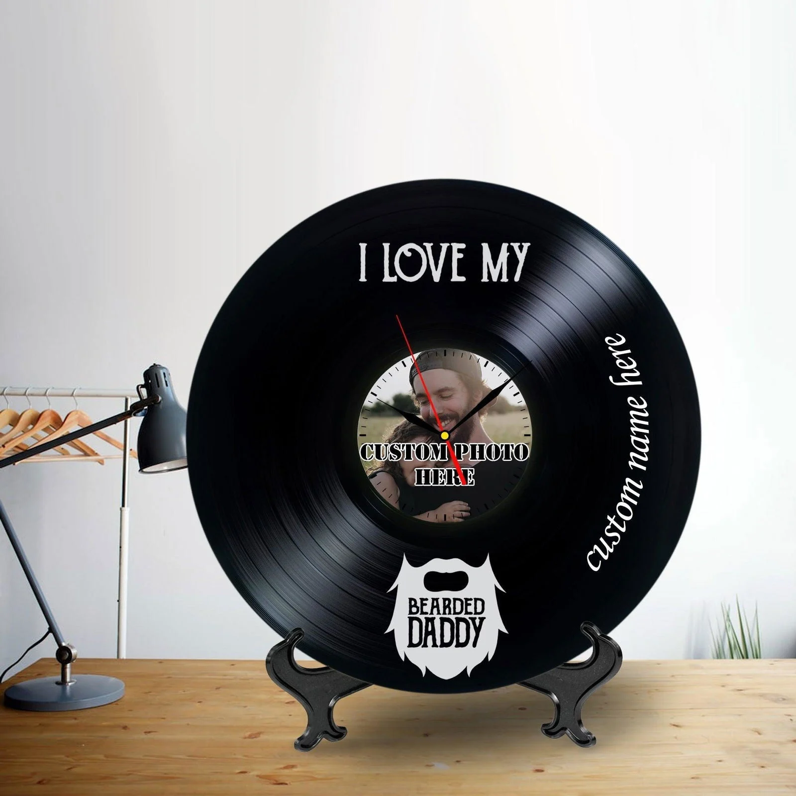 Personalized Photo Lp Record Clock Gift for Bearded Dad -