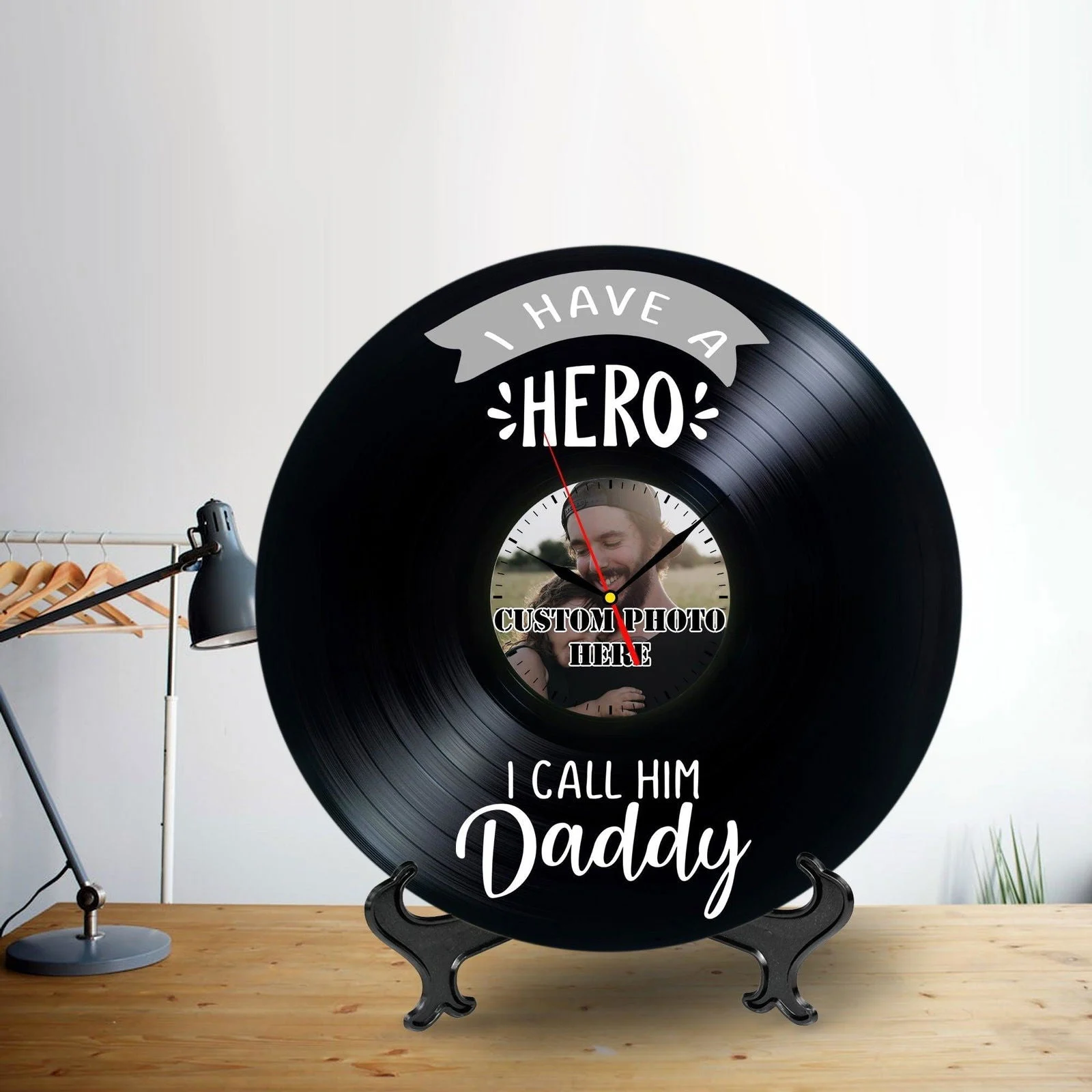 Personalized Photo Lp Record Clock Gift for Father -