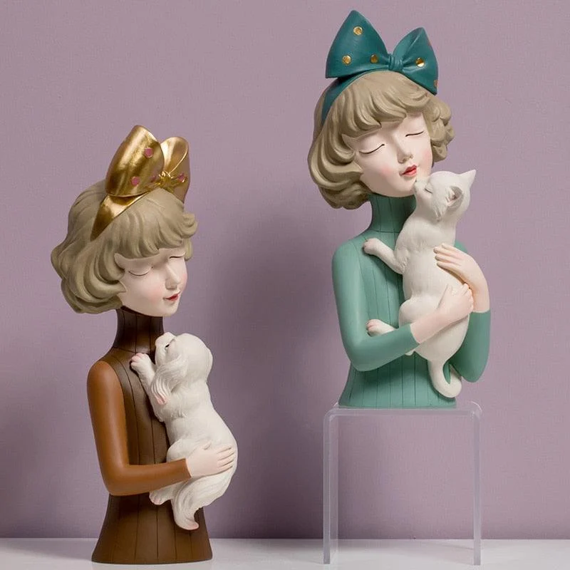 Pet Lover Girl Sculpture - Homeko