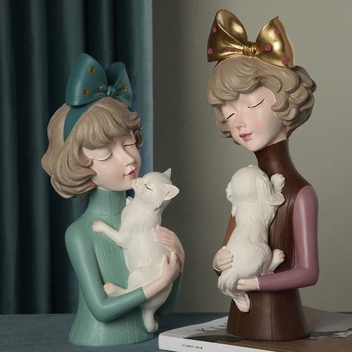 Pet Lover Girl Sculpture - Homeko