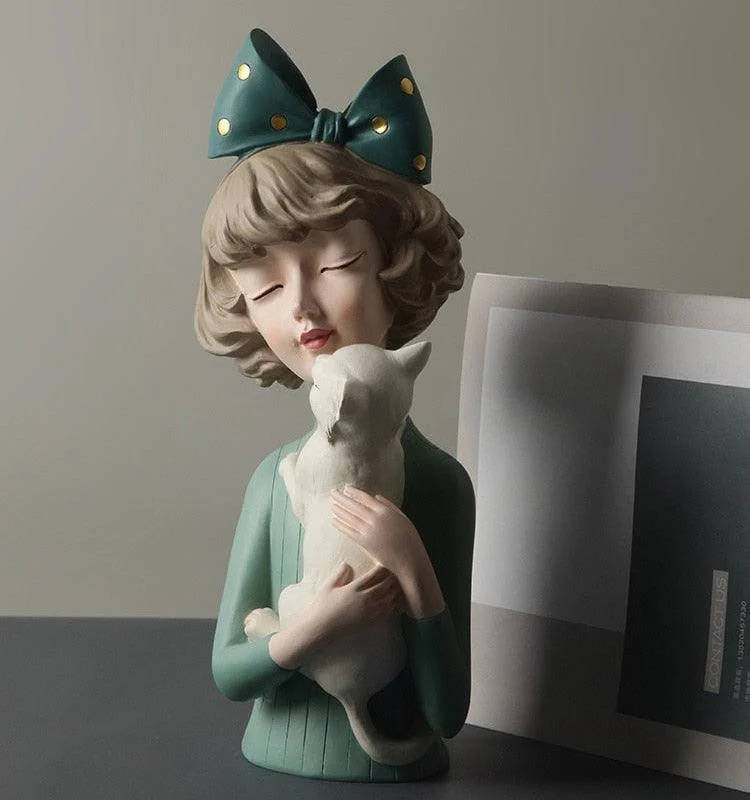 Pet Lover Girl Sculpture - Homeko