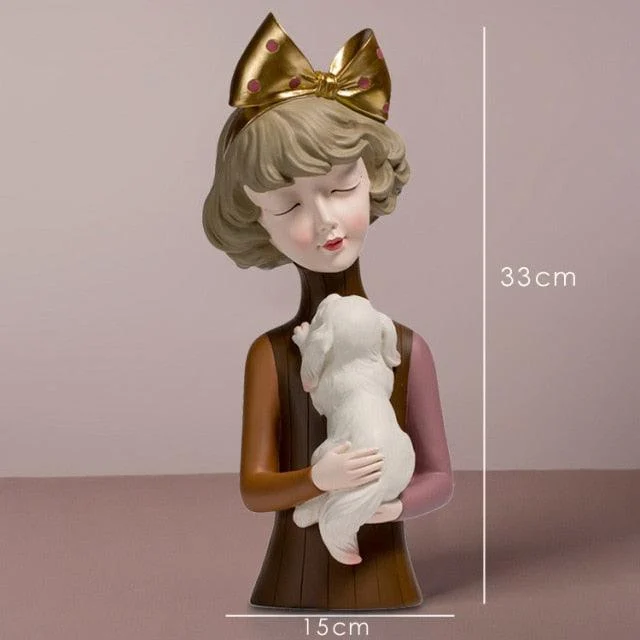 Pet Lover Girl Sculpture - Homeko