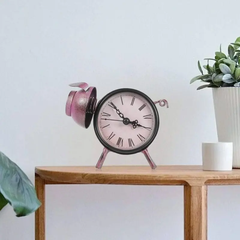 Piggy Metal Decor Table Clock Cute Quirky Home Decoration