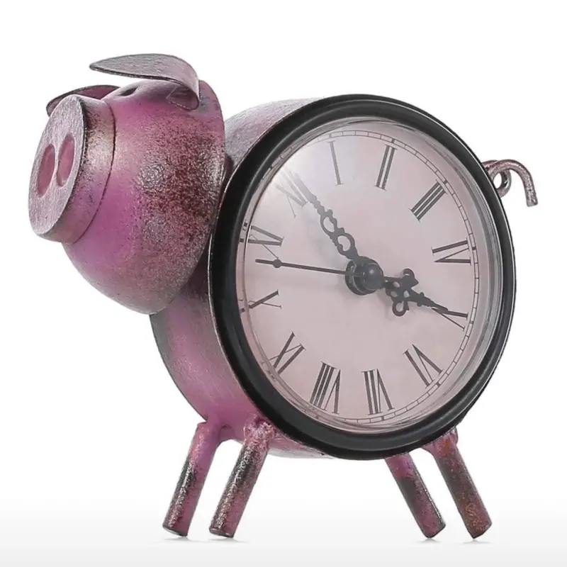 Piggy Metal Decor Table Clock Cute Quirky Home Decoration
