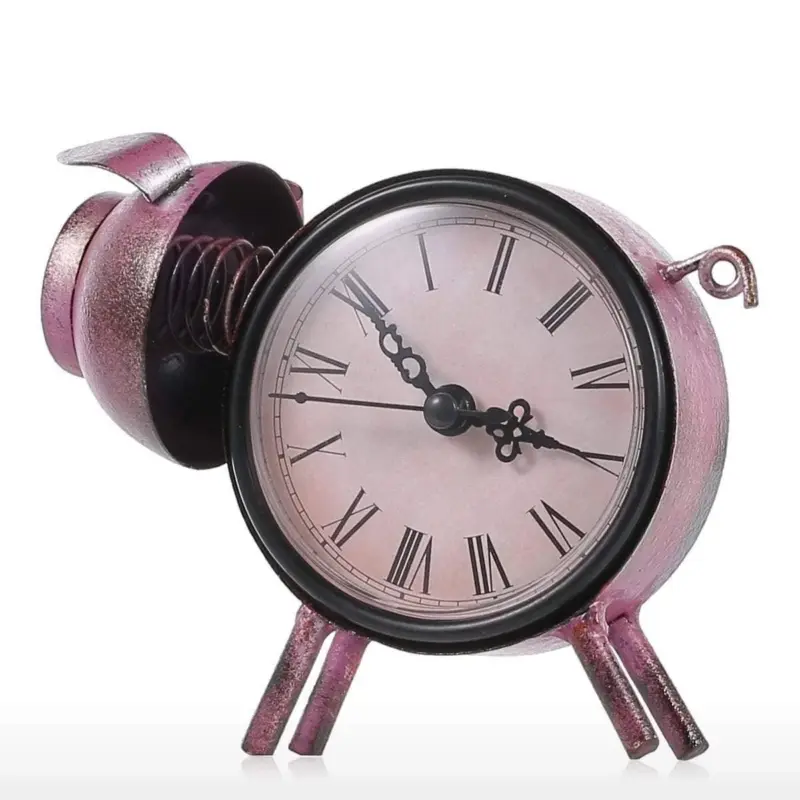 Piggy Metal Decor Table Clock Cute Quirky Home Decoration