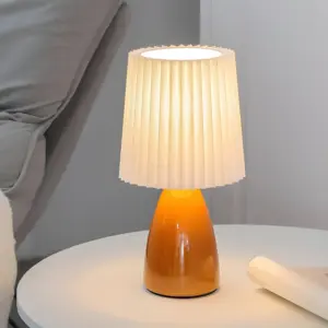 Pleated Fabric Glass Base USB Dimmable 1-Light Table Lamp