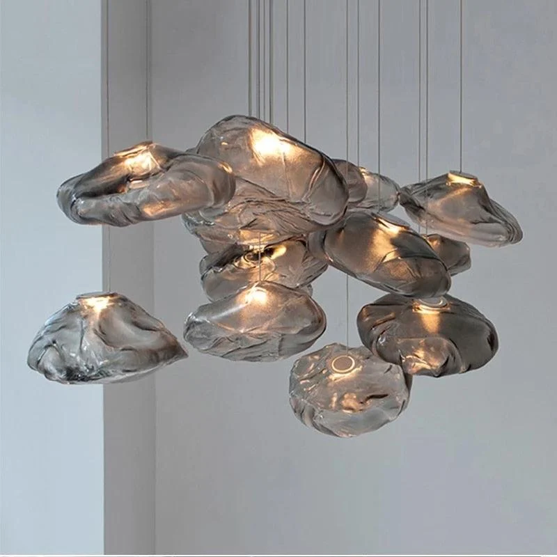 Premium Clear Smoky Cloud Grey Blown Glass Chandelier Lighting Hanging Lamp Decorative - Homeko