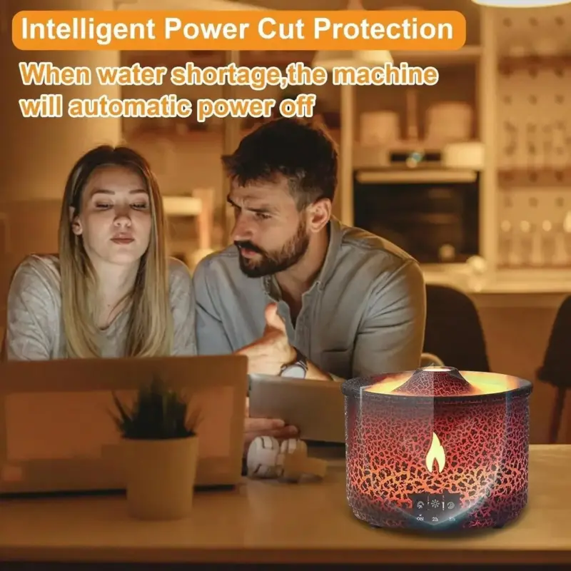 QHQ1Volcano Flame Air Humidifier Light Ultrasonic Essential Oil Aroma Diffuser for Home Room Fragrance Jellyfish Mist