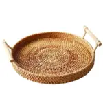 Rattan-Storage-Tray-Round-Basket-with-Handle-Hand-Woven-Rattan-Tray-Wicker-Basket-Bread-Fruit-Food Rattan Storage Tray Round Basket with Handle Hand Woven Rattan Tray Wicker Basket Bread Fruit Food