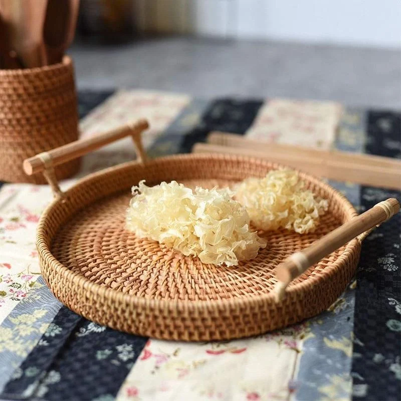 Rattan Storage Tray Round Basket With Handle Hand Woven Rattan Tray Wicker Basket Bread Fruit Food 1cada5f0 6db8 49e7 815c 2687b0978882