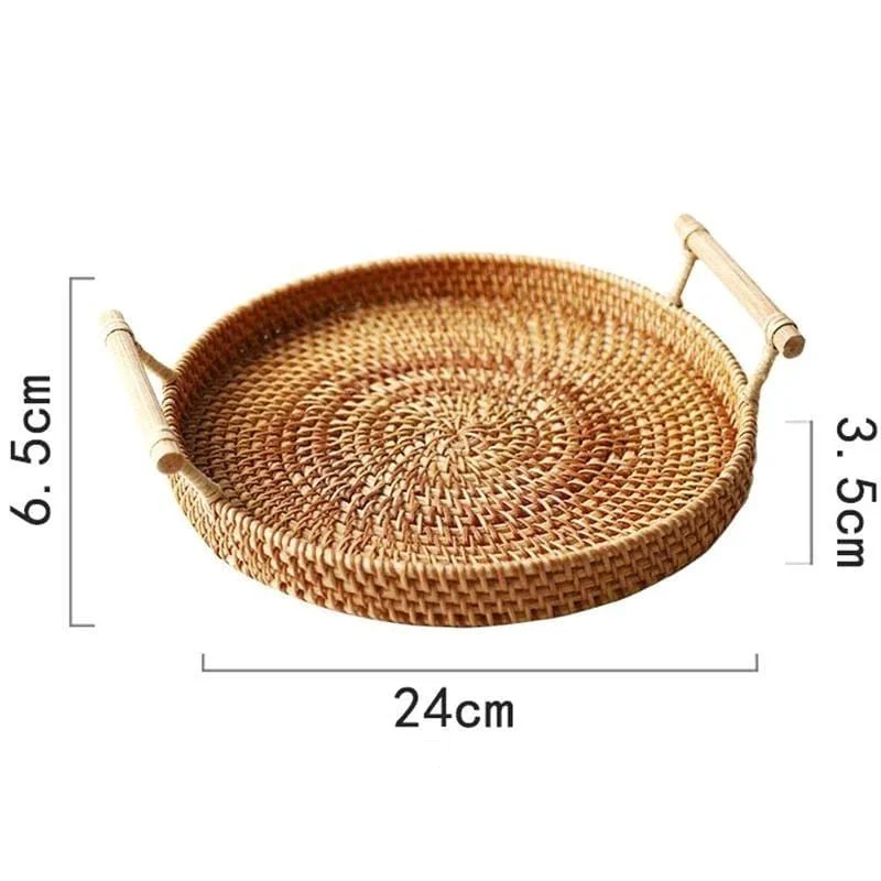 Rattan Storage Tray Round Basket With Handle Hand Woven Rattan Tray Wicker Basket Bread Fruit Food 3437a7be 9691 4451 8eeb 52787b748c3f