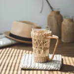 Rattan Woven Water Cup Cover Glass Anti scald Cover Holder With Handle Protection Bottle Covers Insulation 78052f59 3f50 4a9d a45f 04731d02ba32